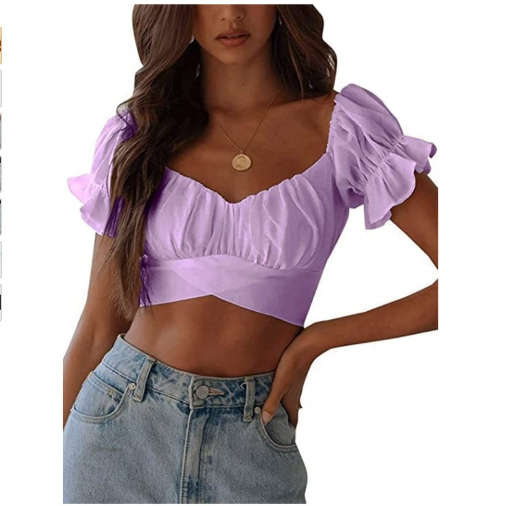 Women's Ruffle Short Sleeve Off Shoulder - Picture 5 of 6